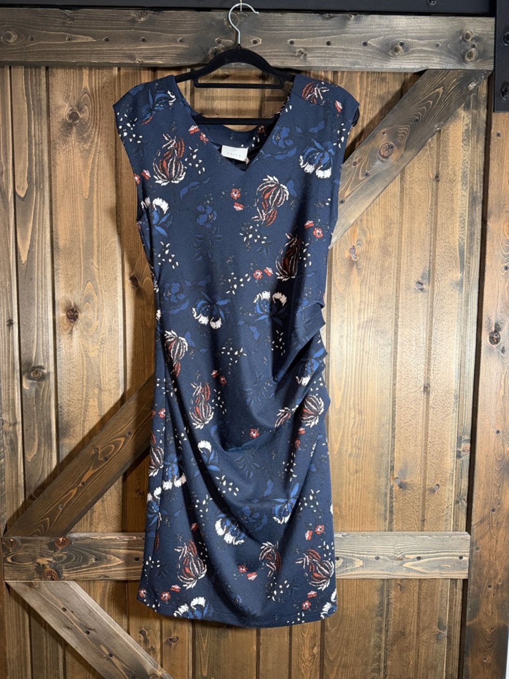 Navy Floral Midi Dress with Cap Sleeves